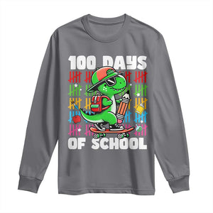 100 Days of School 100th Day Dino Long Sleeve Shirt Trex Dino Skateboard Skateboarding Boys Gift TS10 Charcoal Print Your Wear
