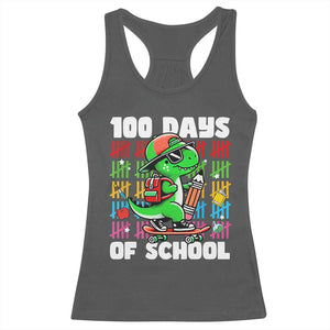 100 Days of School 100th Day Dino Racerback Tank Top Trex Dino Skateboard Skateboarding Boys Gift TS10 Dark Heather Print Your Wear