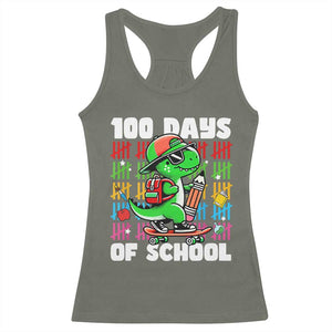 100 Days of School 100th Day Dino Racerback Tank Top Trex Dino Skateboard Skateboarding Boys Gift TS10 Military Green Print Your Wear