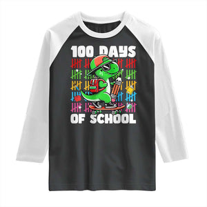100 Days of School 100th Day Dino Raglan Shirt Trex Dino Skateboard Skateboarding Boys Gift TS10 Black White Print Your Wear