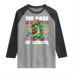 100 Days of School 100th Day Dino Raglan Shirt Trex Dino Skateboard Skateboarding Boys Gift TS10 Sport Gray Black Print Your Wear