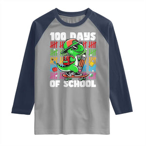 100 Days of School 100th Day Dino Raglan Shirt Trex Dino Skateboard Skateboarding Boys Gift TS10 Sport Gray Navy Print Your Wear