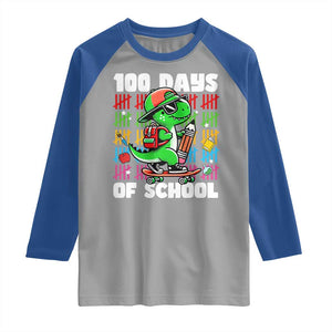 100 Days of School 100th Day Dino Raglan Shirt Trex Dino Skateboard Skateboarding Boys Gift TS10 Sport Gray Royal Print Your Wear
