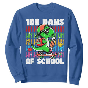 100 Days of School 100th Day Dino Sweatshirt Trex Dino Skateboard Skateboarding Boys Gift TS10 Royal Blue Print Your Wear