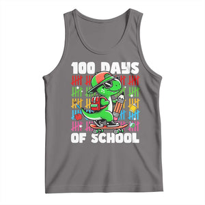 100 Days of School 100th Day Dino Tank Top Trex Dino Skateboard Skateboarding Boys Gift TS10 Deep Heather Print Your Wear