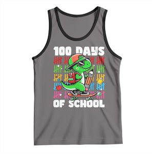 100 Days of School 100th Day Dino Tank Top Trex Dino Skateboard Skateboarding Boys Gift TS10 Deep Heather Black Print Your Wear