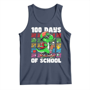 100 Days of School 100th Day Dino Tank Top Trex Dino Skateboard Skateboarding Boys Gift TS10 Navy Print Your Wear
