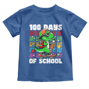 100 Days of School 100th Day Dino Toddler T Shirt Trex Dino Skateboard Skateboarding Boys Gift TS10 Royal Blue Print Your Wear
