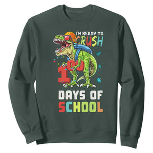 Ready To Crush 100 Days Of School Sweatshirt T Rex Dinosaur Boys TS10 Dark Forest Green Print Your Wear