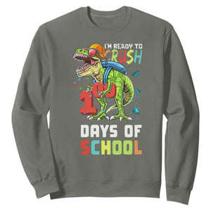 Ready To Crush 100 Days Of School Sweatshirt T Rex Dinosaur Boys TS10 Military Green Print Your Wear