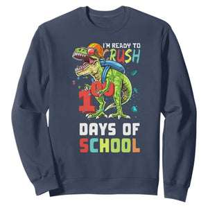 Ready To Crush 100 Days Of School Sweatshirt T Rex Dinosaur Boys TS10 Navy Print Your Wear