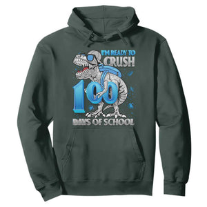 100 Days Of School Dinosaur Hoodie Trex 100th Day of School Boy Gifts TS10 Dark Forest Green Print Your Wear