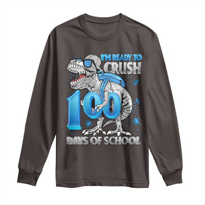 100 Days Of School Dinosaur Long Sleeve Shirt Trex 100th Day of School Boy Gifts TS10 Dark Chocolate Print Your Wear