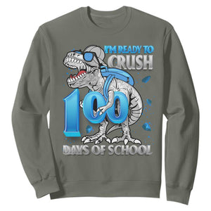 100 Days Of School Dinosaur Sweatshirt Trex 100th Day of School Boy Gifts TS10 Military Green Print Your Wear