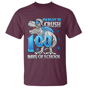 100 Days Of School Dinosaur T Shirt Trex 100th Day of School Boy Gifts TS10 Maroon Print Your Wear