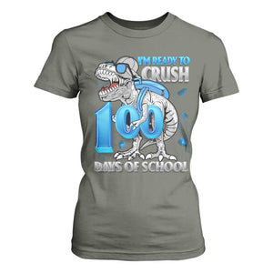 100 Days Of School Dinosaur T Shirt For Women Trex 100th Day of School Boy Gifts TS10 Military Green Print Your Wear