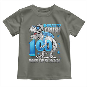 100 Days Of School Dinosaur Toddler T Shirt Trex 100th Day of School Boy Gifts TS10 Military Green Print Your Wear