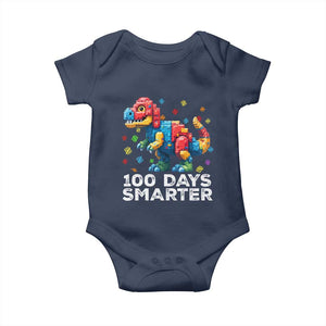 Dinosaur 100 Days Smarter Baby Onesie Building Bricks Dinosaur 100th Day Kids TS10 Navy Print Your Wear
