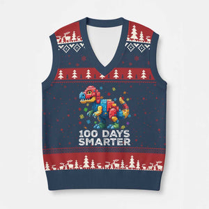 Dinosaur 100 Days Smarter V-Neck Knit Sweater Vest Building Bricks Dinosaur 100th Day Kids TS10 Navy Red Print Your Wear