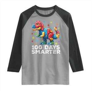 Dinosaur 100 Days Smarter Raglan Shirt Building Bricks Dinosaur 100th Day Kids TS10 Sport Gray Black Print Your Wear