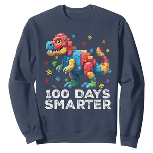 Dinosaur 100 Days Smarter Sweatshirt Building Bricks Dinosaur 100th Day Kids TS10 Navy Print Your Wear