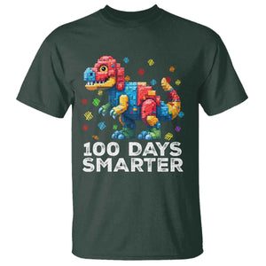 Dinosaur 100 Days Smarter T Shirt Building Bricks Dinosaur 100th Day Kids TS10 Dark Forest Green Print Your Wear