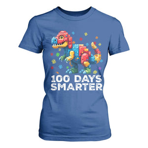 Dinosaur 100 Days Smarter T Shirt For Women Building Bricks Dinosaur 100th Day Kids TS10 Royal Blue Print Your Wear