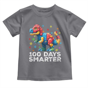 Dinosaur 100 Days Smarter Toddler T Shirt Building Bricks Dinosaur 100th Day Kids TS10 Charcoal Print Your Wear