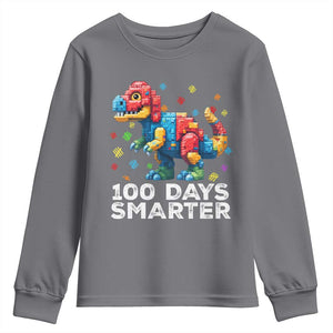 Dinosaur 100 Days Smarter Youth Sweatshirt Building Bricks Dinosaur 100th Day Kids TS10 Charcoal Print Your Wear