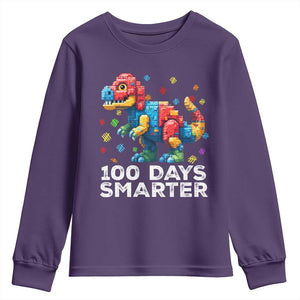 Dinosaur 100 Days Smarter Youth Sweatshirt Building Bricks Dinosaur 100th Day Kids TS10 Purple Print Your Wear