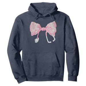 Pink Coquette Nurse Hoodie Toile de Jouy Stethoscope Bow TS10 Navy Print Your Wear