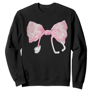 Pink Coquette Nurse Sweatshirt Toile de Jouy Stethoscope Bow TS10 Black Print Your Wear