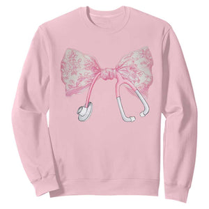 Pink Coquette Nurse Sweatshirt Toile de Jouy Stethoscope Bow TS10 Light Pink Print Your Wear