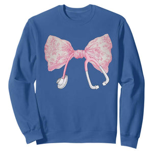 Pink Coquette Nurse Sweatshirt Toile de Jouy Stethoscope Bow TS10 Royal Blue Print Your Wear