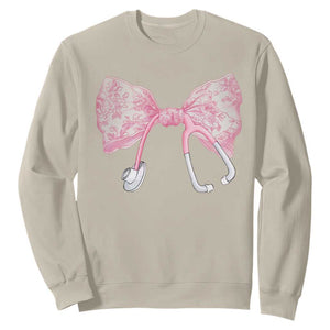 Pink Coquette Nurse Sweatshirt Toile de Jouy Stethoscope Bow TS10 Sand Print Your Wear