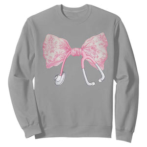 Pink Coquette Nurse Sweatshirt Toile de Jouy Stethoscope Bow TS10 Sport Gray Print Your Wear
