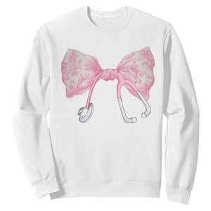 Pink Coquette Nurse Sweatshirt Toile de Jouy Stethoscope Bow TS10 White Print Your Wear