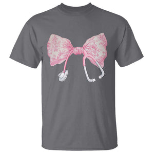 Pink Coquette Nurse T Shirt Toile de Jouy Stethoscope Bow TS10 Charcoal Print Your Wear