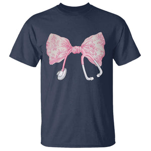 Pink Coquette Nurse T Shirt Toile de Jouy Stethoscope Bow TS10 Navy Print Your Wear