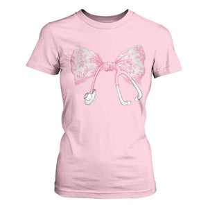 Pink Coquette Nurse T Shirt For Women Toile de Jouy Stethoscope Bow TS10 Light Pink Print Your Wear