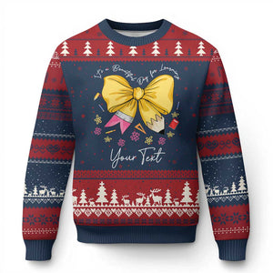 Personalized Teacher Coquette Bow Ugly Christmas Sweater Custom Name Cute Teacher Appreciation Gift TS10 Navy Red Print Your Wear