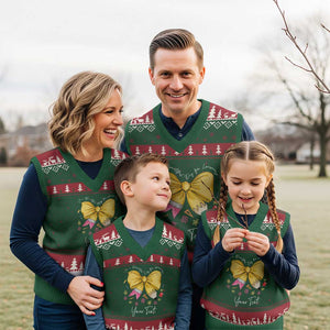 Personalized Teacher Coquette Bow V-Neck Knit Sweater Vest Custom Name Cute Teacher Appreciation Gift TS10 Red Green Print Your Wear