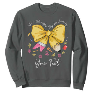 Personalized Teacher Coquette Bow Sweatshirt Custom Name Cute Teacher Appreciation Gift TS10 Dark Heather Print Your Wear