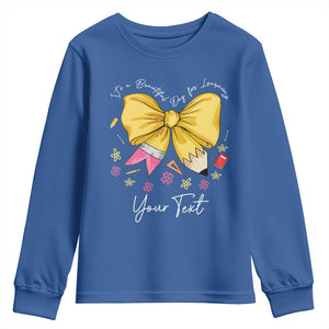 Personalized Teacher Coquette Bow Youth Sweatshirt Custom Name Cute Teacher Appreciation Gift TS10 Royal Blue Print Your Wear