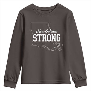 Nola Strong Youth Sweatshirt Support Louisiana 2025 New Orleans Map TS10 Dark Chocolate Print Your Wear