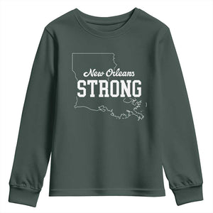 Nola Strong Youth Sweatshirt Support Louisiana 2025 New Orleans Map TS10 Dark Forest Green Print Your Wear