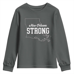 Nola Strong Youth Sweatshirt Support Louisiana 2025 New Orleans Map TS10 Dark Heather Print Your Wear