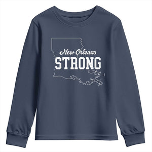 Nola Strong Youth Sweatshirt Support Louisiana 2025 New Orleans Map TS10 Navy Print Your Wear