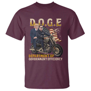 DOGE Department of Government Efficiency T Shirt Funny Trump Musk Cool Motorbike TS10 Maroon Print Your Wear