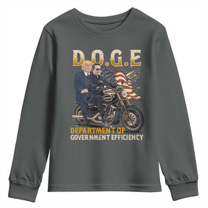 DOGE Department of Government Efficiency Youth Sweatshirt Funny Trump Musk Cool Motorbike TS10 Dark Heather Print Your Wear